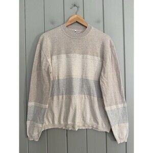 Kuhl Valencia Sweater L Large Beige Colorblock Stripe Slub Knit Cotton Mock Neck